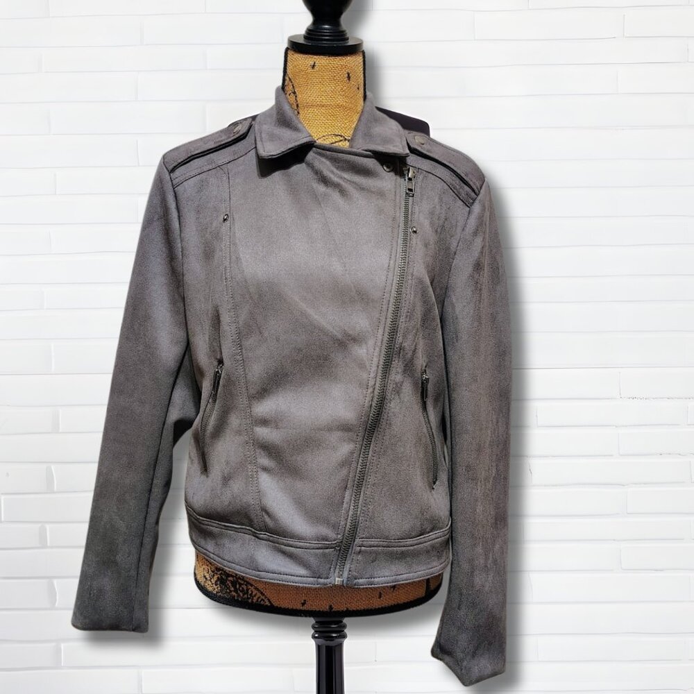 Philosophy Republic Clothing Faux Suede Moto Jacket Gray | Size L - Picture 2 of 6